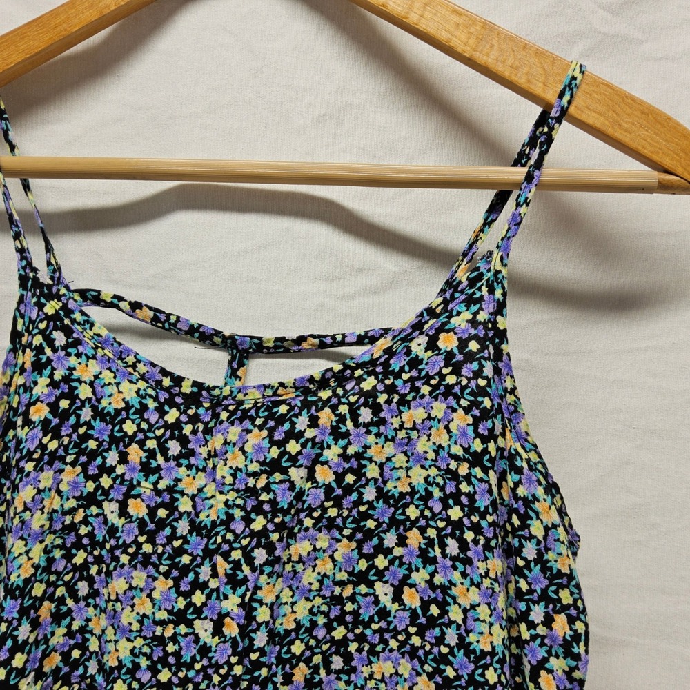 Kirra Cami Top Womens XS Black Floral Strappy Cage Back Rayon Boho Camisole